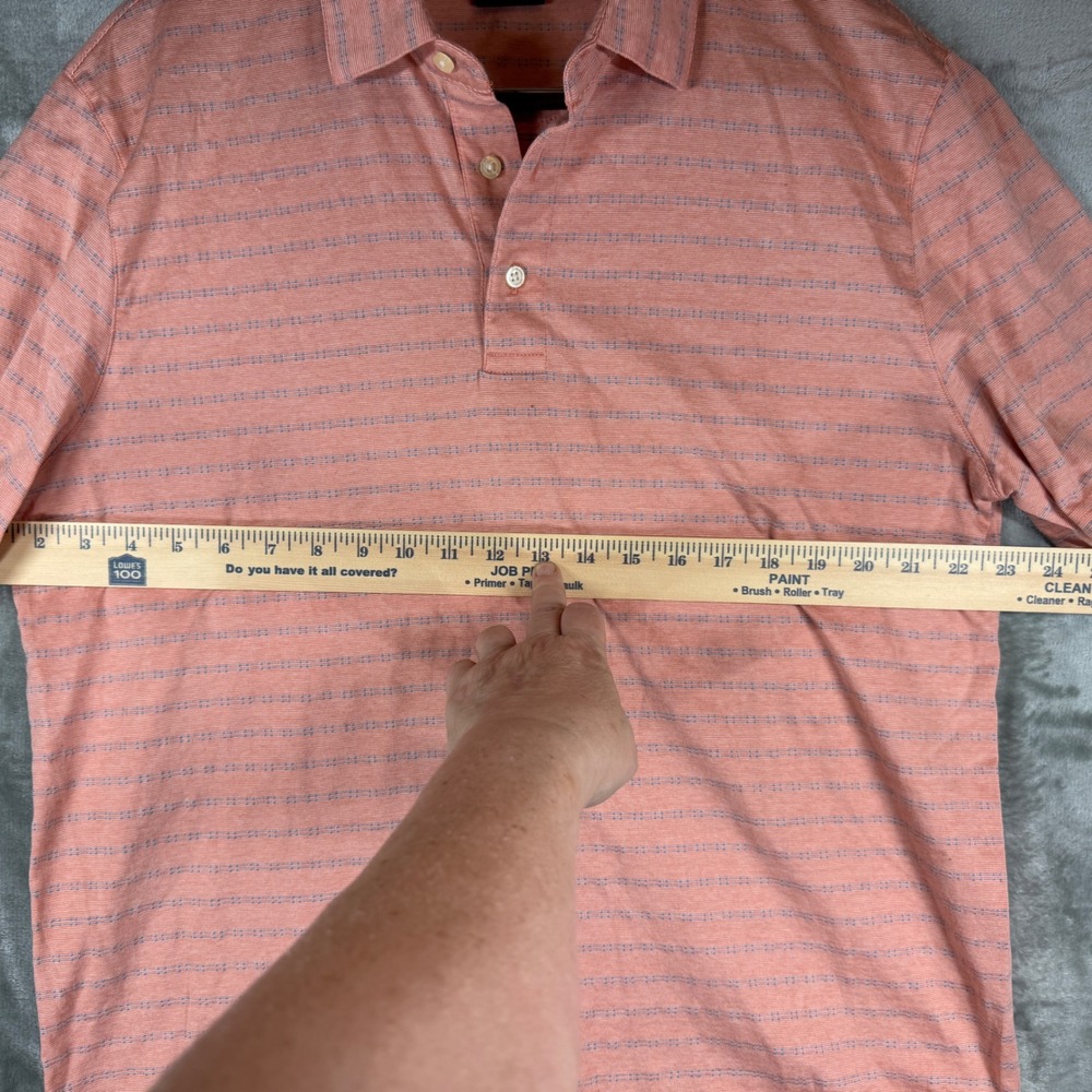 Jos. A. Bank Traveler Mens Large Polo Shirt Coral Blue Striped Cotton L - Picture 6 of 8